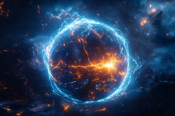 Intense electric energy striking erupting cosmic fireball high resolution picture