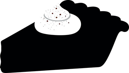 Silhouette of a delicious pie slice with whipped cream on top.