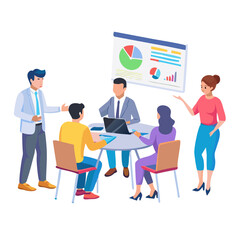 flat vector illustration business team meeting for project brainstorming and business people planning for marketing strategy concept