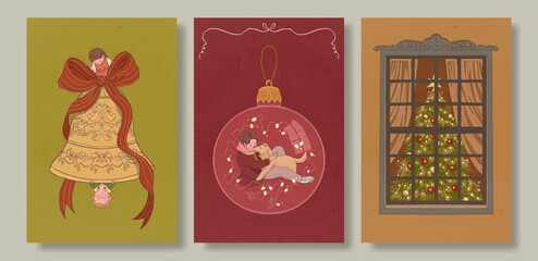 Cozy Christmas Pixel Illustration Card: Vertical Layouts for Social Media Stories and Family Love