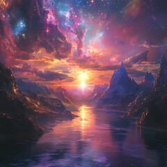 Majestic peaks rising beneath radiant cosmos high resolution picture