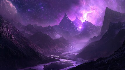 Mystic alien valley beneath shimmering purple sky high resolution picture