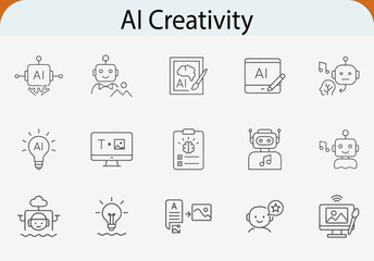 ai creativity icon set, generative art music idea creation vector