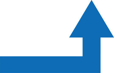 A vibrant blue right angle arrow pointing upwards a simple directional graphic on transparent background