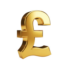 Golden 3d render of the british pound sterling currency symbol with shiny metallic finish