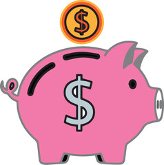 Pink piggy bank with a dollar sign