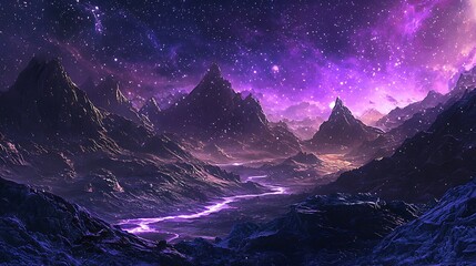 Otherworldly valley surrounded by towering astral peaks high resolution picture