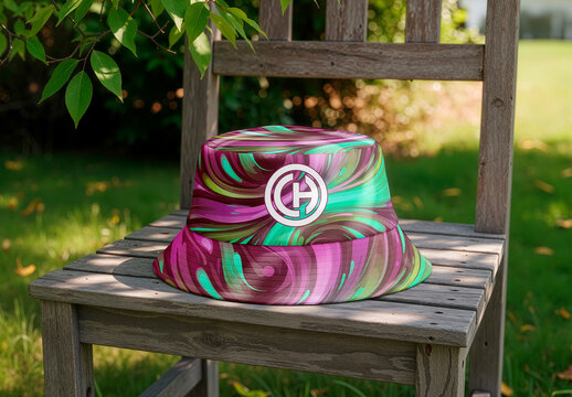 Bucket Hat Mockup On Rustic Wooden Table