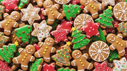 A delightful video transition effect featuring an assortment of falling Christmas cookies isolated on a green screen background.  - Powered by Adobe