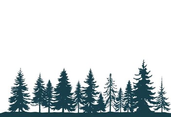 Obraz premium Silhouette of pine, spruce, and fir trees against a white background Ideal for winter or Christmas designs, design element, winter