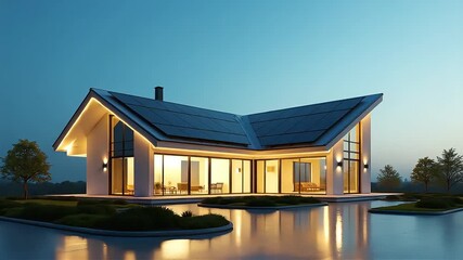 Luxurious modern villa is depicted with transparent overlaid digital blueprint, illustrating smart home technology and architectural planning in futuristic setting