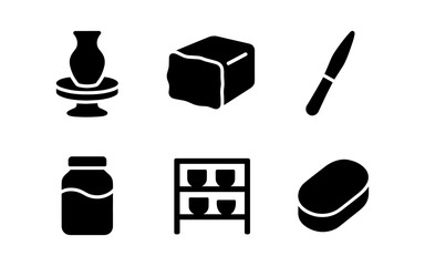 Black and white kitchen and pottery icons set