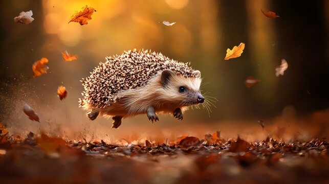 A dynamic scene unfolds as leaves swirl around during the autumn season.