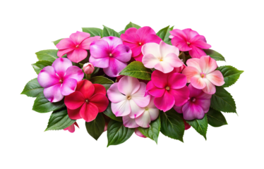 A captivating display of impatiens flowers in various shades of pink and red