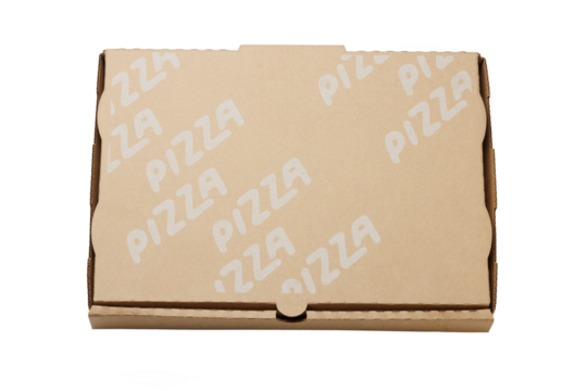 Cardboard pizza box isolated on transparent background
