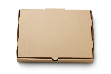 Cardboard pizza box isolated on transparent background