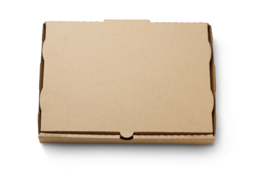 Cardboard pizza box isolated on transparent background