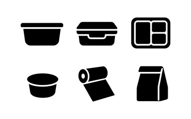 Fototapeta premium Icon set of food storage containers in silhouette style