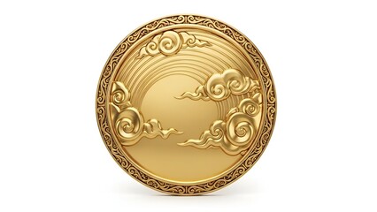 Golden cloud arc medallion with intricate circular pattern on a clean white background, perfect for decorative or cultural applications
