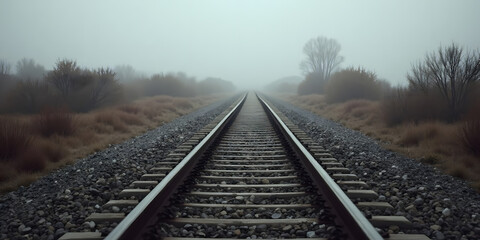 Fototapeta premium a solitary railway track winding through a misty