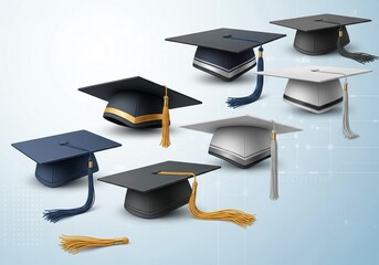 Celebrate academic achievement with this diverse collection of graduation caps, perfect for commencement announcements and educational content, symbolizing success and future growth