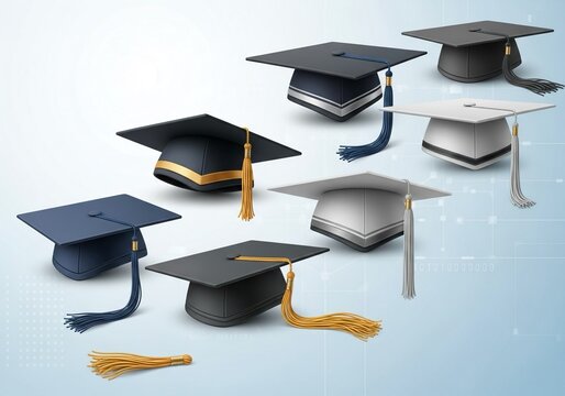 Celebrate academic achievement with this diverse collection of graduation caps, perfect for commencement announcements and educational content, symbolizing success and future growth