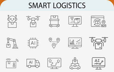smart logistics line icon set, ai supply chain delivery robot vector