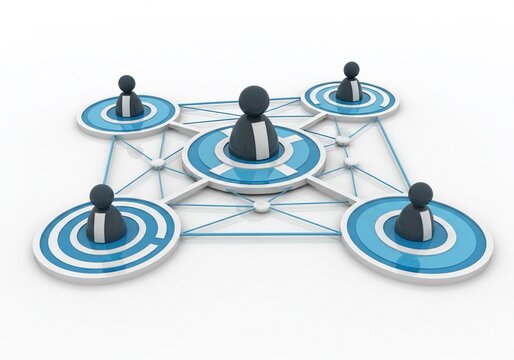 Connected network of professionals for global business success, illustrating teamwork and collaboration in modern blue and white design symbolizing strategy and partnership - Powered by Adobe