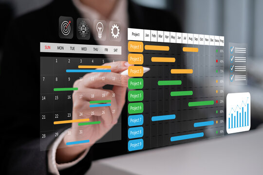 Professional entrepreneur businessman working on project corporate business management dashboard deadline report leader workflow strategy planning improve success outcome sales diagram network laptop