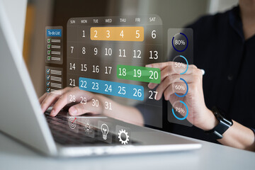 Businessman working on agenda event appointment reminder schedule calendar management productivity planning strategy business concept
