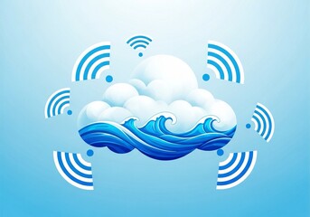 Connect to the cloud with stunning waves and wifi signals, a powerful symbol of modern digital connectivity and sea based data solutions for business innovation and growth