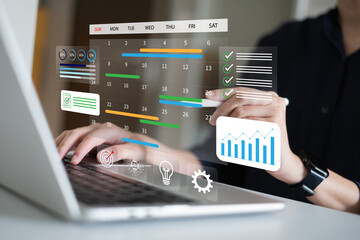 Businessman working on schedule calendar project business management task planning timeline strategy organization concept