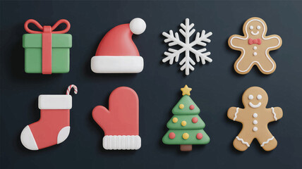 Fototapeta premium Cute Christmas elements set with festive holiday icons