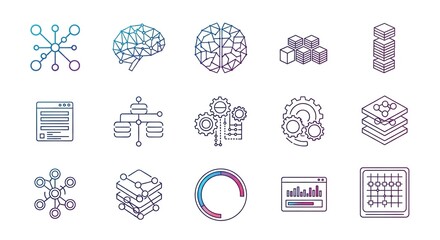Explore vibrant digital icons for machine learning and artificial intelligence projects, perfect for adding a modern technological edge to your next design project