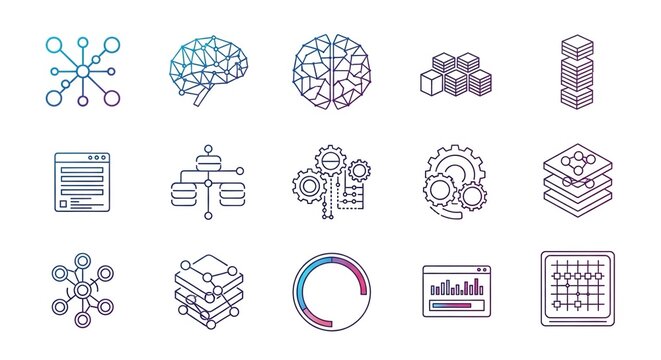 Explore vibrant digital icons for machine learning and artificial intelligence projects, perfect for adding a modern technological edge to your next design project