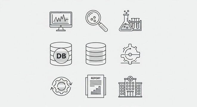 Modern healthcare technology solutions for streamlined data analysis and operational efficiency in hospitals, featuring data visualization, database management, and automated workflow