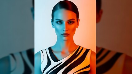 Striking Portrait of a Woman Illuminated by Contrasting Blue and Orange Light