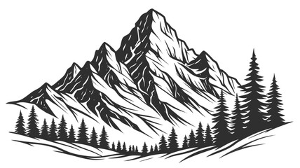 Vector illustration a majestic mountain range with snowcapped peaks, towering over a serene landscape