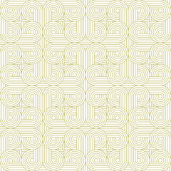 Gold line pattern. Vector geometric seamless texture. Golden ornament with delicate thin lines. Luxury abstract background.