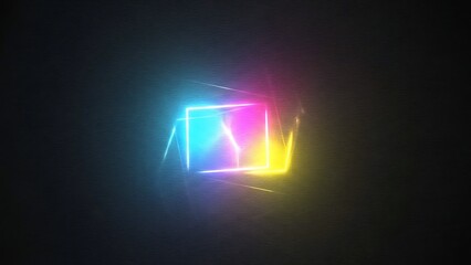 Dynamic abstract neon light cube tunnel creating a vibrant, glowing futuristic visual background