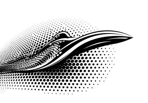 Dynamic black and white halftone pattern with flowing lines for a modern, bold design featuring abstract shapes perfect for backgrounds and graphic elements