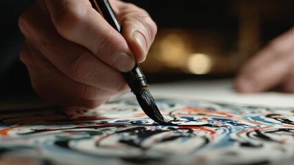 Calligraphy art in progress focused hand