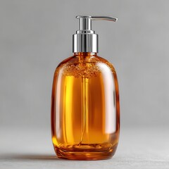 Amber Glass Soap Dispenser with Chrome Pump on Neutral Background
