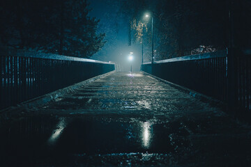 View from the bridge in cold rainy weather