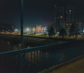 View from the bridge in cold rainy weather