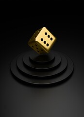 gold dice on a black background