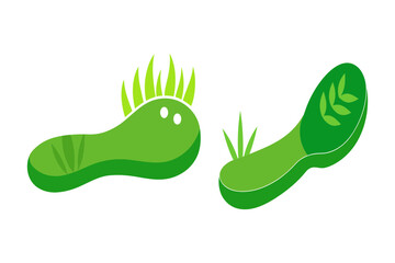 Two charming cartoon green characters resembling abstract plant sprouts or friendly microbes with grass accents and simple facial features against a black background
