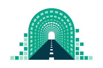 Abstract digital tunnel formed by flowing binary code, representing data travel, cyber technology, virtual pathways, and a futuristic high-tech concept ideal for modern innovation themes.