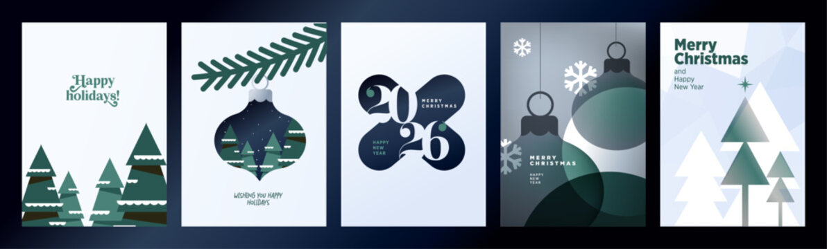 Fototapeta Christmas and New Year cards. Vector illustrations for holiday greeting card, poster, website and social media banner, marketing material.