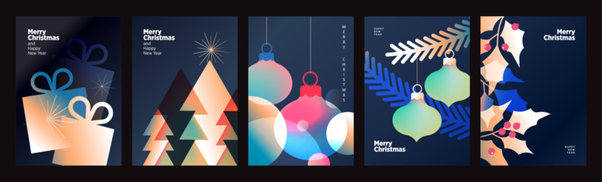 Fototapeta Christmas and New Year holiday card collection. Vector illustrations for holiday greeting card, poster, cover, website and social media banner, marketing.
